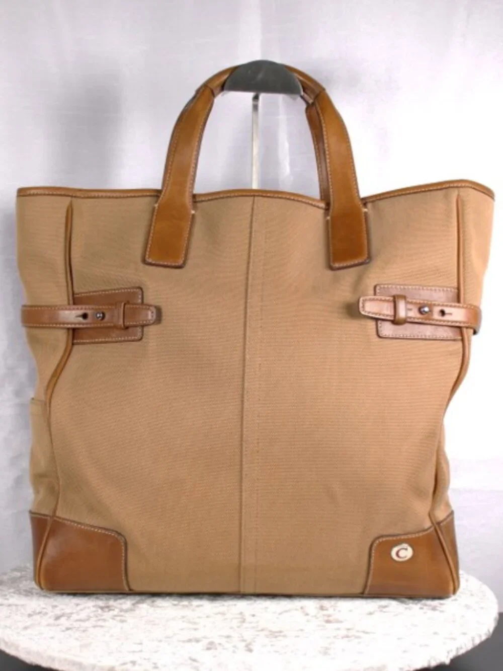 Vintage Coach 5775 Large Canvas Leather Tote Tan Brown Buckle Shoulder Bag